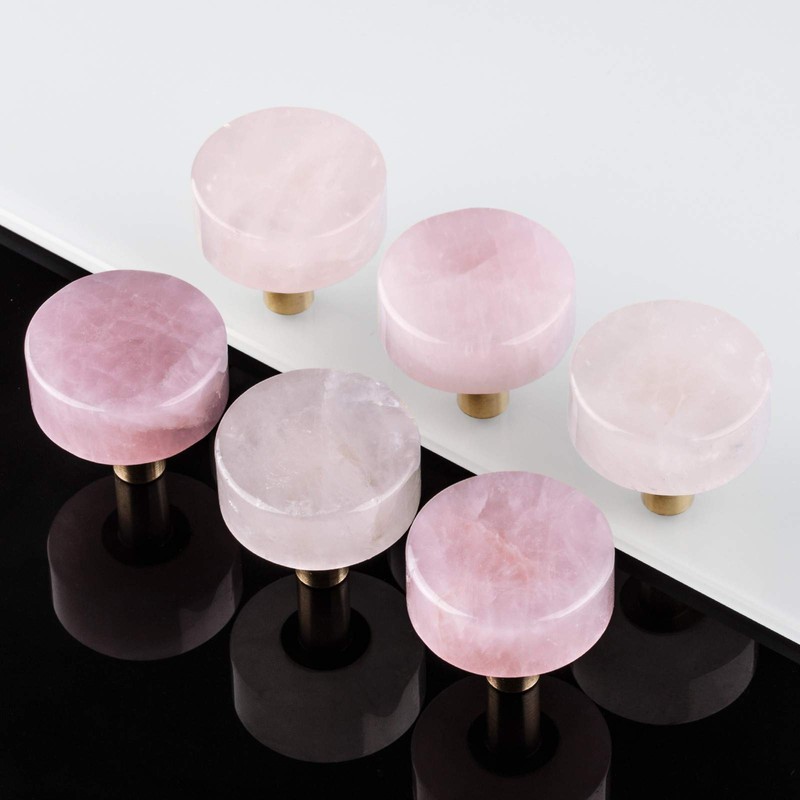 mookaitedecor Set of 4 Rose Quartz Drawer Knobs with Screws,