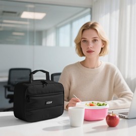 Aosbos Insulated Lunch Bag for Adults - Sleek Quilted Small Lunch Box Cooler for Work, Office - Soft, Portable Lunch Tote, Black