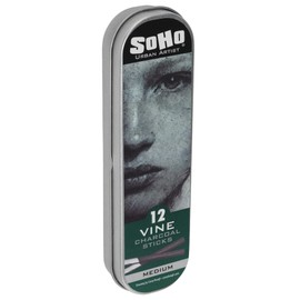 SoHo Urban Artist Vine Charcoal - Drawing Charcoal for Artists, Students, Blending, Live Figure Drawing, & More! - [Black - Soft - 12 Pack]