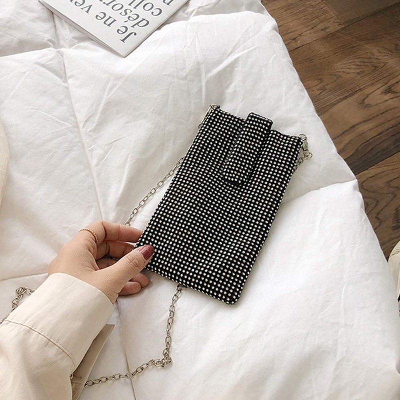 TENDYCOCO Vertical Cellphone Pouch Bag Mini Crystal for Women (Black),