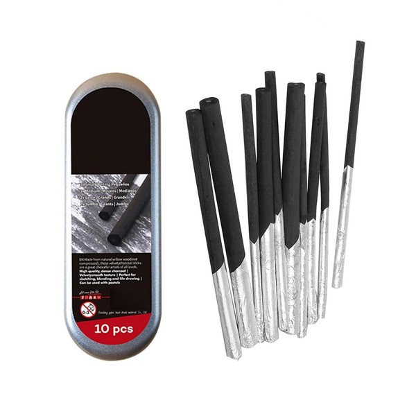 TPZORJX 10Pcs Zeichenkohle Set,Natürliche Zeichenkohle Weidenkohle Kohlestifte Set Schwarz Zeichenstifte