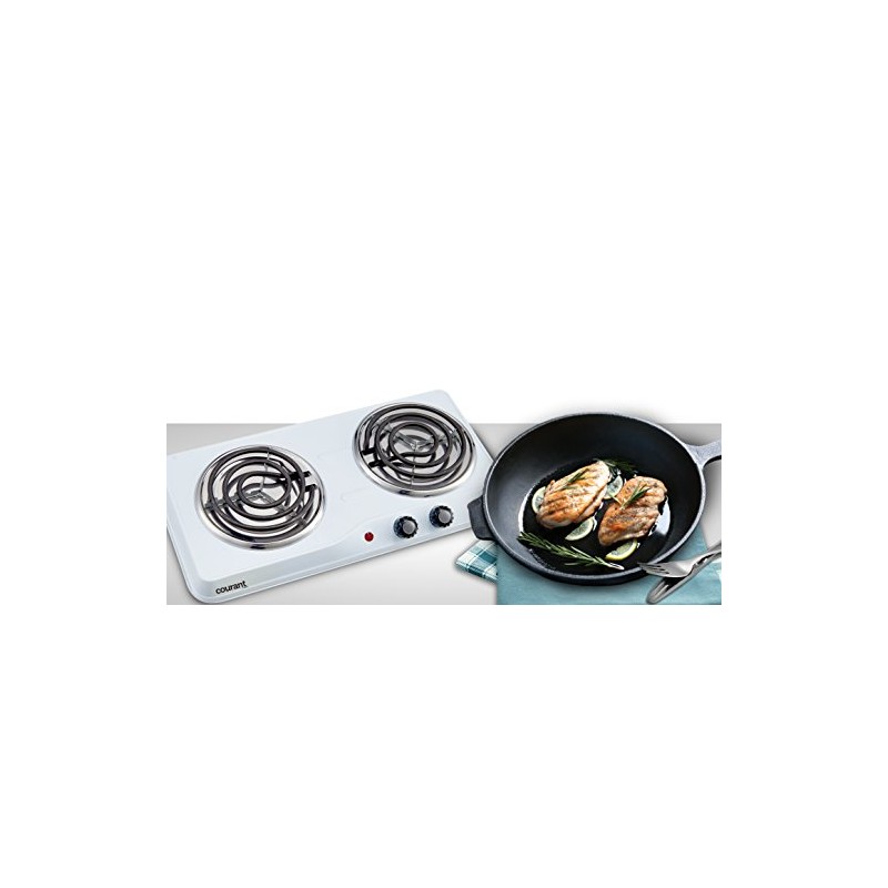 Courant Double Burner, 1700W Hot-Plate, White Countertop Burner, Portable Electric