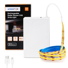Ameistor Rechargeable Motion Sensor COB Strip Light, 6000mAh Battery Operated Night Light for Closet Pantry Under Cabinet, 3.28ft, 3000K Warm White