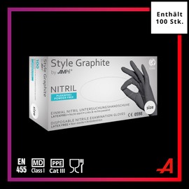 AMPRI Nitrile Gloves, Anthracite, Graphite, 100 Pieces/Box, Size L, Powder-Free