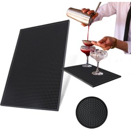 Alfombrilla para Barra(45 x 30 cm) y 1 Posavasos(10cm), Posavasos de Silicona Antideslizantes, Barra Antideslizantes Alfombrillas de Goma, Coasters para Bar, Hogar, Restaurante