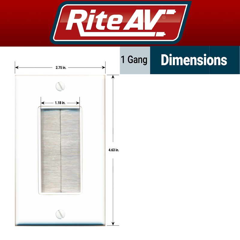 RiteAV - Single Gang Wall Plate with Brush Bristles -