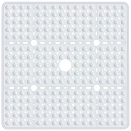 Naoloture Large White Square Shower Mat Non Slip 27 x 27 Inch, Soft Bath Mat Bathtub Mat for Inside Shower Floor, Bathroom Shower Stall Mats with Big Suction Cups Drain Holes, Easy Washable, BPA-Free