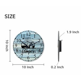 KEEPSUPER Clock Happy Camper Wall Clock 10 Inch Battery Operated Clock Silent Non-Ticking Modern Clocks Decorative for Home Kitchen Living Room Bathroom Office
