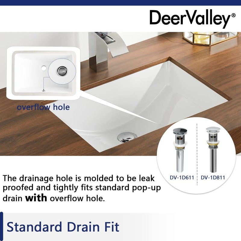 DeerValley DV-1U101 Ally Undermount Bathroom Sink Rectangular, 21'' x 15''
