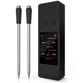 AWLKIM App Smart Wireless Meat Thermometer Bluetooth 5.3 with Touch Screen, Rechargeable Base, 2 IP68 Waterproof Probes, 800FT Range, Audible Alarm, Kitchen Food Thermometer for Cooking Smoker BBQ