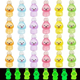 EVDERS 28Pcs Luminous Mini Resin Animal Bunny Figurines Glow in The Dark, Miniature Bunny Figurines for Kids Classronn Prizes, Small Animal Figures for Garden Micro Landscape Potted Dollhouse Decor