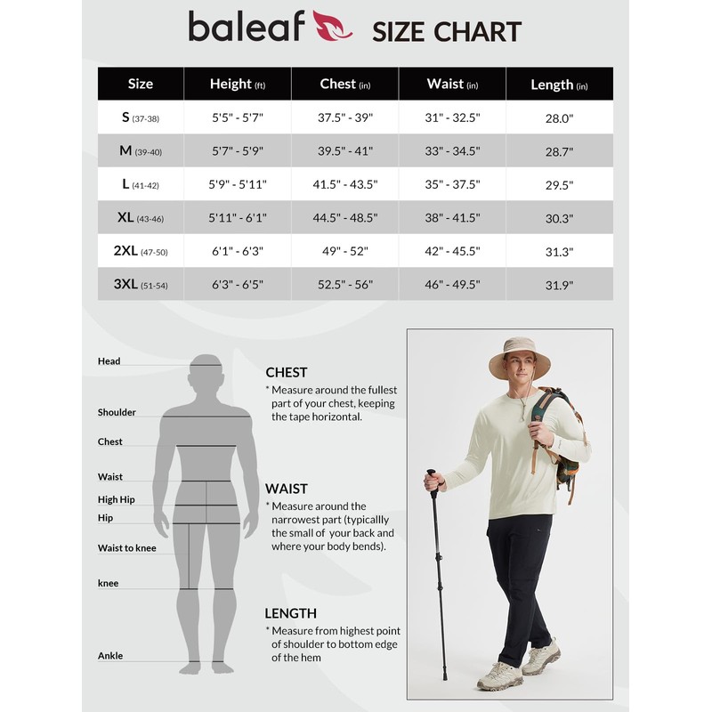 BALEAF Men's Long Sleeve Running Hiking Tops UPF 50+ Quick-Dry