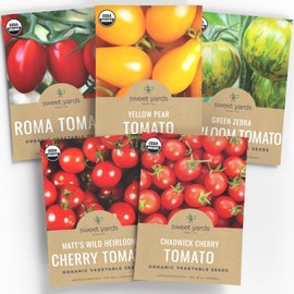 Organic Cherry Tomato Seeds Variety Pack - 5 Individual Packs - 2025 Season - Green Zebra, Matt's Wild, Chadwick, Yellow Pear and More! for Indoor & Outdoor Planting (Non-GMO, Certified Organic)