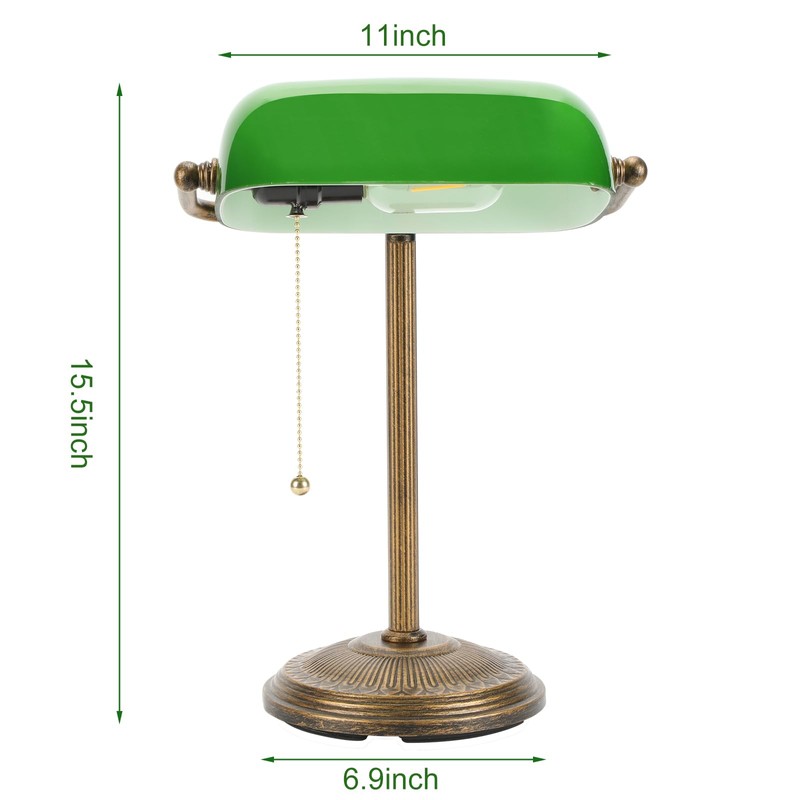 NISSAFORS Bankers Desk Lamp, Green Glass Shade, Vintage Desk Lamp