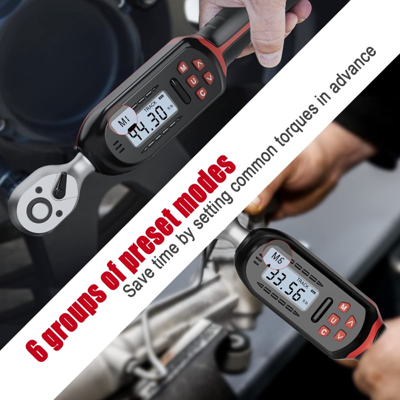 VANPO 3/8 Inch Digital Torque Wrench with Preset Values, 2.2-44.3