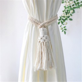 EXQULEG Pack of 2 Tiebacks Boho Curtain Holdbacks Cotton Rope Curtain Holdbacks Hand Knitting with Tassel for Home Decoration (C)