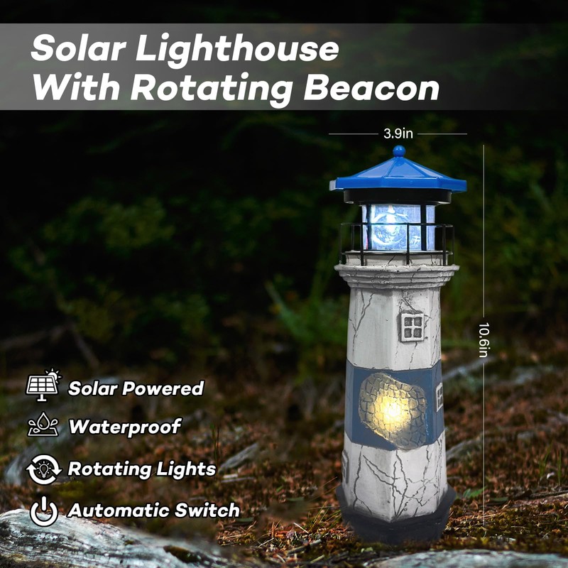 Darkdec Solar Lighthouse Statue Outdoor Decor – Rotating LED Solar