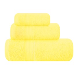 BOUTIQUO Ultra Soft 3 Pack Cotton Towel Set, Contains a Bath Towels 27x54 inch, a Hand Towels 16x24 inch & a Wash Coths 12x12 inch, Ideal Everyday use, Compact & Lightweight - Lime Yellow