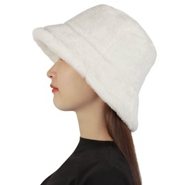 Bucket Hats Fuzzy Sheep Print Women Men Plush Cap Warm Soft Fisherman Hat Adjustable Winter Spring (Pure White)
