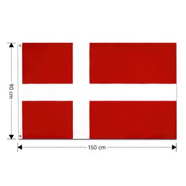 Denmark Flag, 90 x 150 cm, Danish Flag with Brass Eyelets, Weatherproof, Colourfast, Denmark Flag for Football World Cup 2022, Decoration, Outdoor/Indoor, Pack of 2