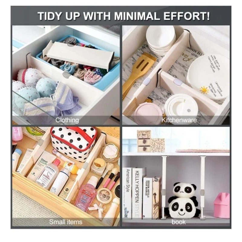 RealPlus 4pcs 4in High Adjustable Drawer Dividers Organizer Separators Plastic