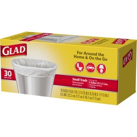 Glad Trash Bags, Small Garbage Bags - 4 Gallon White Trash Bag - 30 Count