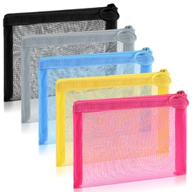 Amabro Cosmetic Zipper Bags Package 5 Colors Nylon Mesh Zipper Pouch Bags for Organizing Storage Zipper Pouch for Office Supplies, Travel, Home Board Game Puzzle