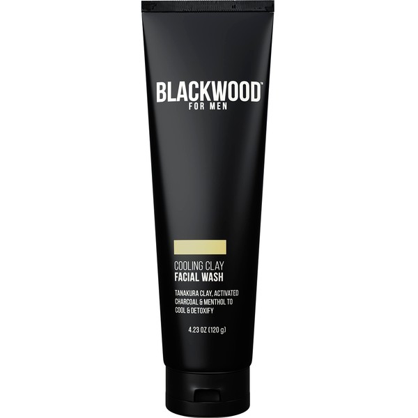Blackwood For Men Cooling Clay Face Wash - Activated Charcoal, Menthol, & Tanakura Clay Cleanser & Mask for Deep Cleansing & Acne Treatment - Sulfate Free, Paraben Free, & Cruelty Free (4.23 oz)