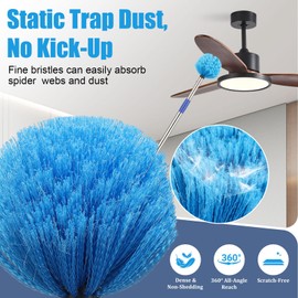 Cobweb Duster with Extension Pole, 10 FT Long Duster for High Ceilings, Walls, Medium Stiff Bristles Cobweb Brush with Lightweight Stainless Steel Pole for Outdoor Indoor Cleaning