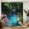 Tropical Landscape Shower Curtain,Waterfall Forest Flower Jungle Lake Nature Scenery