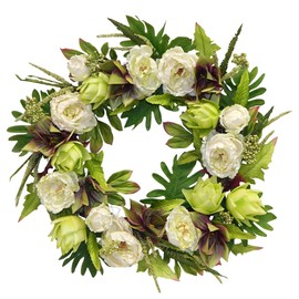 28 inches Peony/Dahlia/Artichoke Flower Wreath, Wreath for front door, Beautiful handcrafted wreath for home decor, weddings Cream