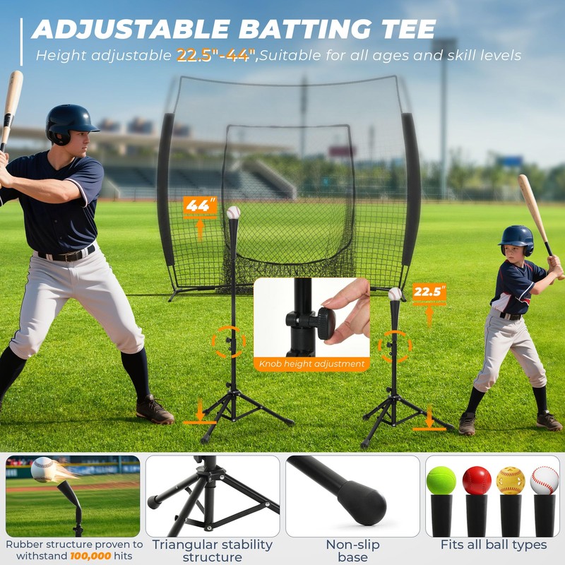 Sturdum 7 x 7 ft Baseball Net with Batting Tee,