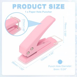 PATIKIL 1/4" Single Hole Punch, Handheld Heavy Duty Hole Puncher 20 Sheet Punch Capacity Press Metal Paper Puncher for Tag DIY Craft Scrapbook Ticket, Pink