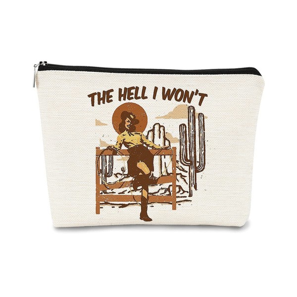 The Hell I Won't Cowgirl Makeup Bag,Retro Western Cowgirl Cactus