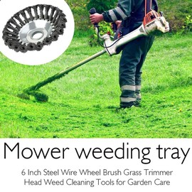 YUET 6'' Grass trimmers Strimmer Head Garden Trimmer Wire Brush Solid Steel Wheel Weed Razors Snow Island Plough Rope Mower for Lawn Rotating Replacement Tool (6 inches)