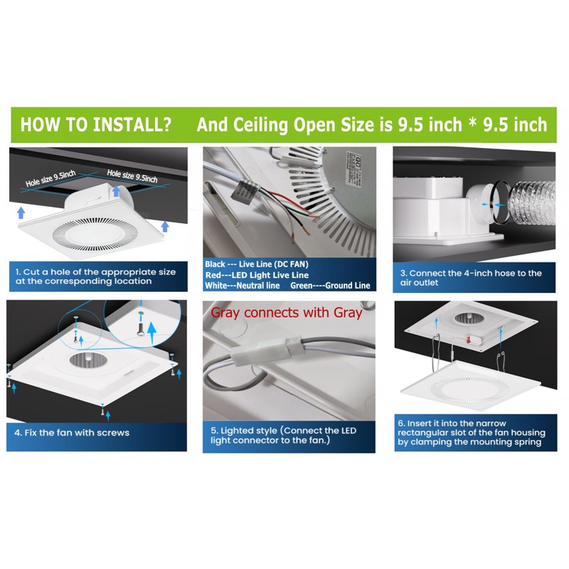yeler Bathroom Exhaust Fan with Light DC Energy-Saving Bathroom Ventilation