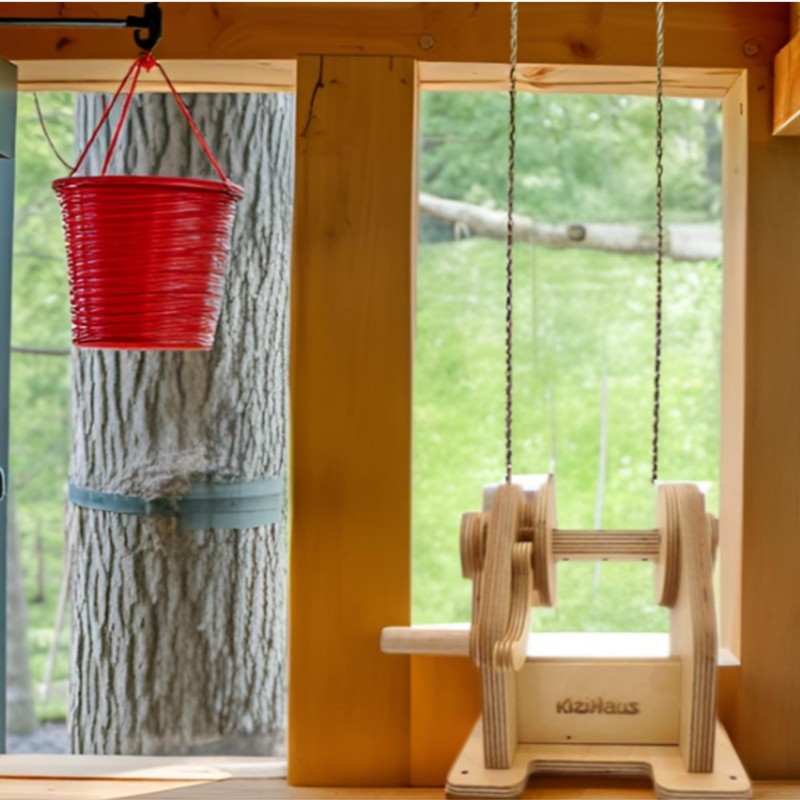 kizihaus Wooden Hand Winch Toy – Bucket Pulley System for