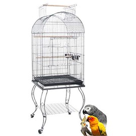 Mcage New 20-Inch Open Play Top Parrot Cage with Stainless Steel Cups and Remable Rolling Stand *White Vein* (Black Vein)