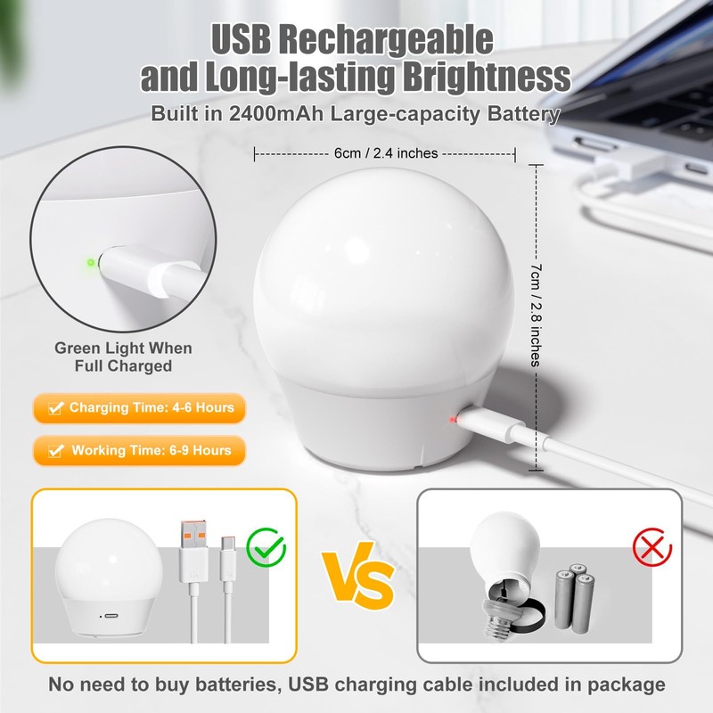 Brightown E26 Rechargeable Light Bulb with Remote Timer and 3
