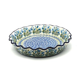 Polish Pottery Baker - Pie Dish - Fluted - Blue Bells
