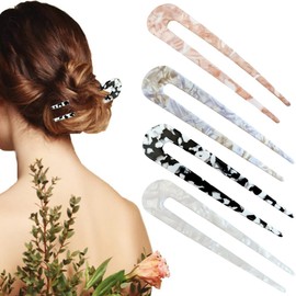 NJCXOLA French Hair Pin, Pack of 4 U-French Twist Hair Pin, Retro Hair Sticks, Chinese Retro Hair Sticks, Prong Hairpin Bun Hair Sticks, Handmade Hair Clips, for Women Girls (Straight U-Shape)