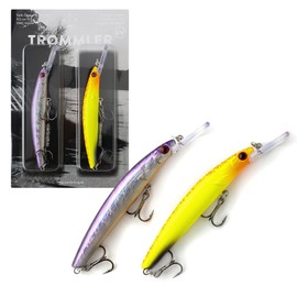Zanderfang Wobbler Set Drummer 9.5 cm 9.5 g - UV Yellow & Silver Purple - UV-Active Artificial Baits for Zander Perch - Hard Bait Deep Running with Rattle - Spinning Bait Predator Fish Pack of 2