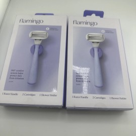 2x Flamingo Women's 5 Blade Shaving Razor 1 Handle / 2 Cartridges+ Shower Holder