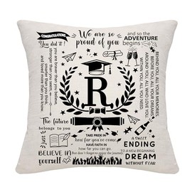 Graduation Gifts for Her Him Initials A-Z Graduation Cushion Covers for Daughter Son Granddaughter Grandson Sister Brother Cousin Friends Graduates Gift Congratulations Presents(R)