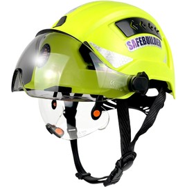 SAFEBUILDER Safety Hard Hats with Visor Industrial Work Hard Hats Adjustable Vents Head Protection Construction Hardhats ANSI Approved (Green+Clear+Tinted Visor)