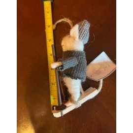 Silver Tree Felted Mouse Christmas Ornament On Skis With Knit Sweater & Hat By Silver Tree