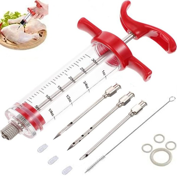 Plastic Marinade Injector Syringe with Screw-on Meat Needle for BBQ Grill, 1-oz