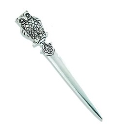 Owl Decorative Antiqued Pewter Letter Opener Paper Cutting Knife for Envelopes with Vintage Detail 7” Long Handcrafted in Italy