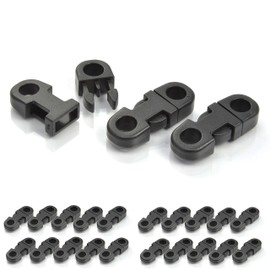 Ganzoo Plastic Click Fastener Set of 20, Clip Fastener Buckle in Black, 27 x 10 mm, Eyelet 6 mm, Slightly Bent, for Paracord Bracelets, Dog Collars, Backpack