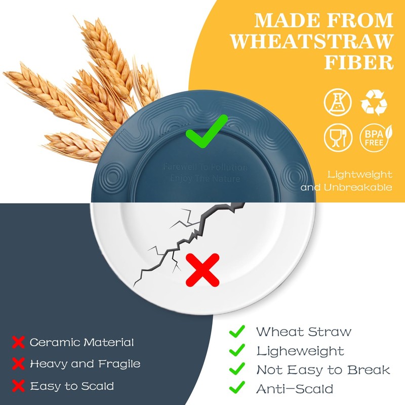 BUSOKIP Wheat Straw Dishes Set 40 PCS, Unbreakable Dinnerware Set